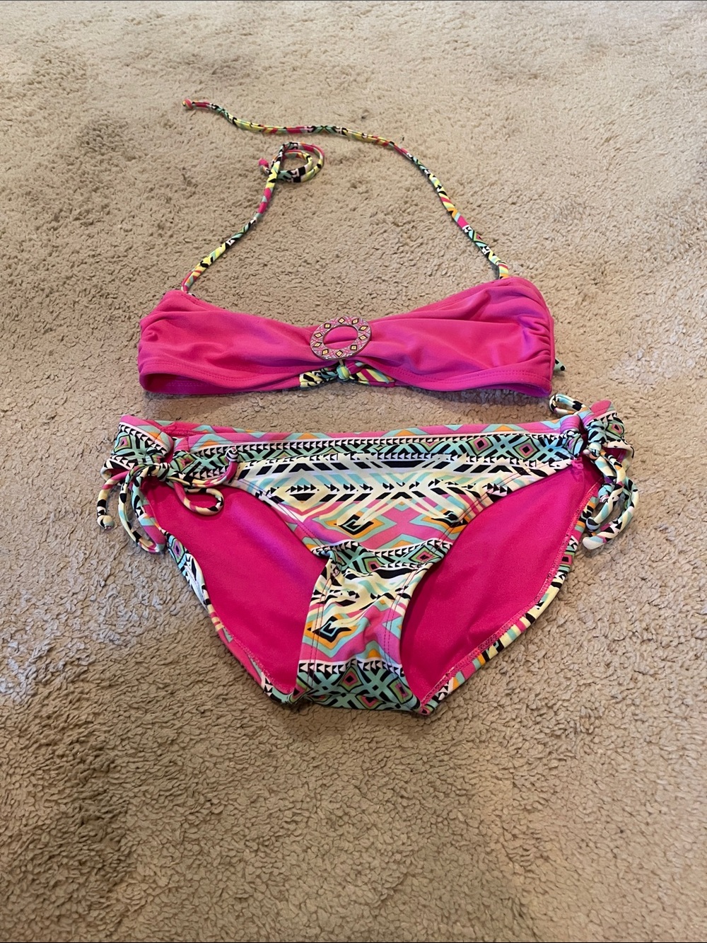 Xhilaration Multicolor Aztec Print Bikini Bottoms - Pink, Mint & Black